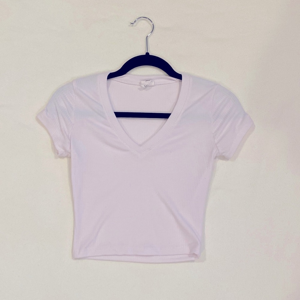 White V-Neck Crop Top